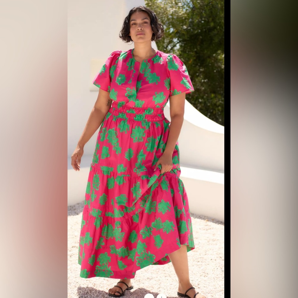 Anthropologie The Somerset Maxi Dress in Holly Pink and Green